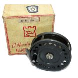 REEL: Hardy St. John Mk2 alloy fly reel, 2 screw drum latch, black handle, smooth alloy foot, rim