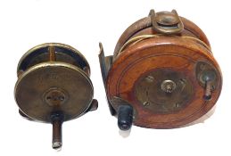 REELS: (2) Scare Hardy 2.25" ebonite and brass plate wind reel with German silver rims, rare small