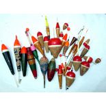 FLOATS: (33) Collection of pike, zander and perch bobber and bung style cork floats, sizes ranging