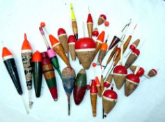 FLOATS: (33) Collection of pike, zander and perch bobber and bung style cork floats, sizes ranging