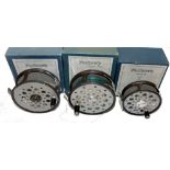 REELS: (3) Set of Farlow of London alloy fly fishing reels in makers original boxes, a pair of