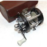 REEL & CASE: (2) Rare early Abu Ambassadeur 6000 black multiplier reel, single counter balanced