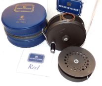 REEL & SPOOL: (2) Hardy Perfect 3 5/8" RHW alloy fly reel, in as new condition, black handle, smooth