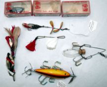 USA LURES: (8) Vintage glass minnow decoy bait lure, 2.5" long glass body with cork stopper to