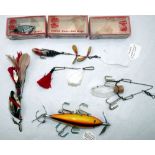 USA LURES: (8) Vintage glass minnow decoy bait lure, 2.5" long glass body with cork stopper to