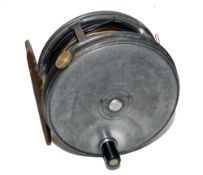 REEL: Hardy Perfect 4" alloy wide drum salmon fly reel, early 1950s lead finished model with