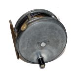 REEL: Hardy Perfect 4" alloy wide drum salmon fly reel, early 1950s lead finished model with