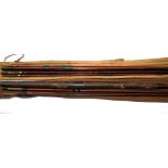 RODS: (2) Pair of Farlow of London 16' 3 pieces greenheart salmon fly rods, black whipped snake