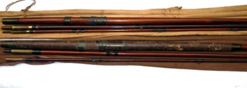 RODS: (2) Pair of Farlow of London 16' 3 pieces greenheart salmon fly rods, black whipped snake