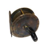 REEL: Early Hardy 3.25" all brass crank wind winch, rod in hand and oval logos to face plate,