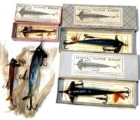 LURES: (5) Five Brown's Phantom minnow lures, all new old stock, 3 x No.9" examples in blue/