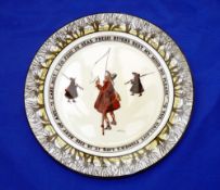 PORCELAIN: Isaac Walton ware 9.5" diameter plate, 3 anglers by Noke, legend "the gallant fisher's