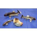 PORCELAIN FISH: (4) Four tiny little porcelain fish, probably European ware, 1.75" to 2.5" long, all