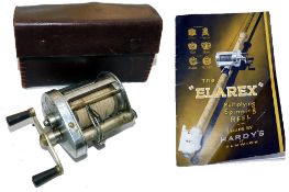 REEL & HANDBOOK: (2) Hardy The Elarex bait casting multiplier reel, twin black handles, level