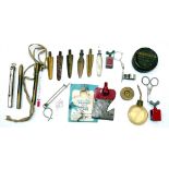 ACCESSORIES: Good collection of vintage tackle gadgets, Hardy Deer fat tin, 5 various old brass butt