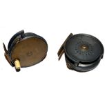 REEL: Hardy Perfect brass faced alloy trout fly reel, 3-3/8" narrow drum, brass face stamped with