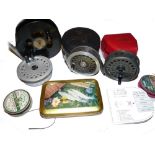 REELS: (3) & ACCESSORIES: hardy Sunbeam 6.7 alloy trout fly reel, rear disc adjuster, smooth