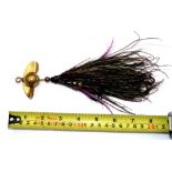 LURE: Rare 8" Halcyon bait with brass ball head and twin fins, brass central bar whipped in red wool