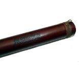 ROD TUBE: Partridge of Redditch leather covered fly rod tube, classic brown with zipped cap, tube