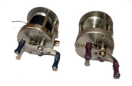 REELS: (2) An AB Urfabriken Record 1550 model A, bait casting reel, level wind, twin blue marble