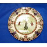PORCELAIN: Doulton of Burslem Jedo early angling plate, 10" diameter, 3 anglers by Noke, copper,