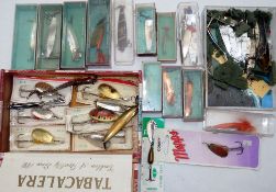 LURES: (Qty) Quantity of Abu and Mepps spinning lures incl. many Toby metal baits, in silver, copper