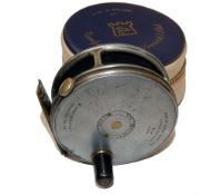 REEL: Hardy Perfect 3 1/8" alloy trout fly reel, Dup Mk2 check, black handle, rim tension regulator,