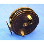 REEL: Rare Allcock Britannia 4" narrow drum Centrepin reel, solid ebonite face and backplates,