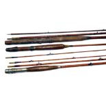 RODS: (3) Three decorative split bamboo/cane rods incl. a 9' 3 piece USA style trout fly rod,