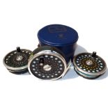 REEL & SPOOLS: (3) Hardy Marquis 7 alloy trout fly reel in as new condition, black handle, U