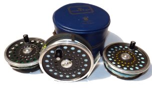 REEL & SPOOLS: (3) Hardy Marquis 7 alloy trout fly reel in as new condition, black handle, U