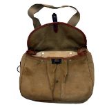 ACCESSORY: Hardy canvass and leather game bag with removable liner, shoulder strap, brass net ring