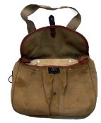 ACCESSORY: Hardy canvass and leather game bag with removable liner, shoulder strap, brass net ring