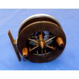 REEL: Fine early ebonite drum Allcock Aerial reel, 3.5" diameter, front flange stamped "Patent", 6