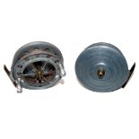 REEL: Unusual Aerial double ventilated pattern alloy trotting reel, 4" diameter drum, 12