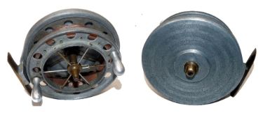 REEL: Unusual Aerial double ventilated pattern alloy trotting reel, 4" diameter drum, 12