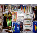 LURES: (33) Collection of modern and classic plugs and metal spinners, inc. 5 vintage plastic Milbro