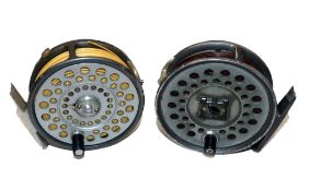 REELS: (2) Hardy LRH Lightweight alloy trout fly reel, black handle, 2 screw latch, U shaped line