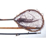 ACCESSORIES: (3) Decorative pear shaped wood framed landing net, 14"x11", brass yoke, fitted to