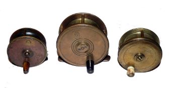 REELS:(3) Braddell of Belfast all brass plate wind fly reel, shows the Red Hand of Ulster Trade Mark