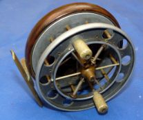 REEL: Rare Improved Coxon Aerial reel 3.5" diameter alloy drum, 6 spoke with tension regulator, twin