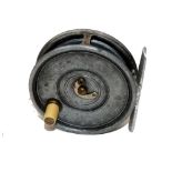 REEL: Fine Hardy Uniqua 3.75" wide drum alloy salmon fly reel, brown handle, telephone drum latch,
