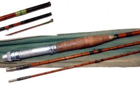 ROD: An early Hardy The Fairy Palakona 9' 3 piece split cane trout fly rod No B17624, agate butt/tip