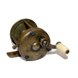 REEL: Early Haywood Maker  all brass multiplier pin stop winch, 1.5" diameter, 1.75" wide, lever