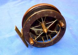 REEL: Early Coxon Aerial Centrepin reel, 4" diameter, 6 spoke, no tension regulator, twin horn