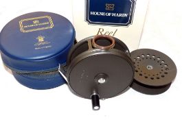 REEL & SPOOL: (2) Hardy Perfect 3 5/8" RHW alloy fly reel, in as new condition, black handle, smooth