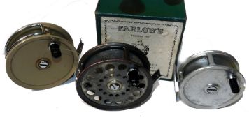 REELS: (3) Three Farlow of London alloy fly reels, The Grenaby 3.5" reel with ventilated face plate,