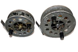 REELS: (2) Pair of 1950s Allcock Aerial trotting reels, 3.75" and 4.5" diameters, both 6 spoke