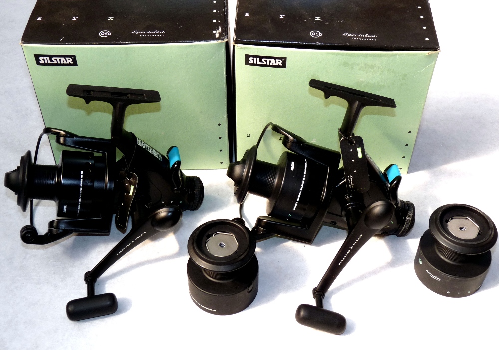 REELS (2): Pair of Silstar SRX 60 bait runner reels, counterbalanced handles, deep spools, front