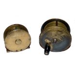 REELS: (2) G Main Maker 45 Jermyn St London all brass wide drum fly reel, 3.25" diameter, polished